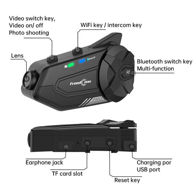 Wholesale Helmet Intercom FreedConn R1 Pro 2K WIFI Helmet  Bluetooth Motorcycles Intercom Headset with Camera