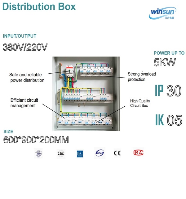 Electrical Distribution Box Winsun 25kW 220V IP30 IK05 for Industrial and Commercial Power Supply