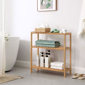 Étagère de rangement multifonctionnelle moderne à 3 niveaux en bambou pour le salon, la cuisine ou la salle de bain, rangement pour serviettes - Product Image 4