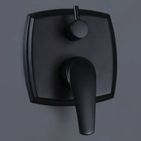 Système de douche à tête de pluie ronde noir mat, avec robinet carré arrondi, douchette à main carrée, système de douche à effet pluie et robinet de douche