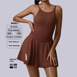 Sports Wear Skirt Tennis Wear Fitness GYM All-In-One New Cross Hollow Out Back Dress With Shorts - Product Image 1