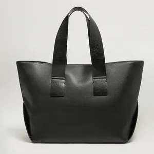 Bolsa de mão preta personalizada feminina, sacola de mão vegan couro de tamanho grande