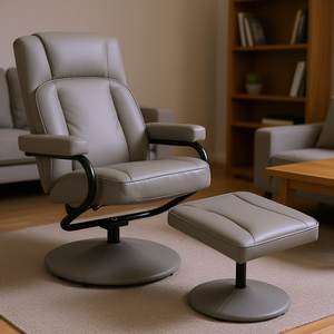 Fauteuil inclinable pivotant D0100XF3132 en cuir PU gris, manuel, avec repose-pieds, pour salon, bureau, chambre à coucher - Product Image 2