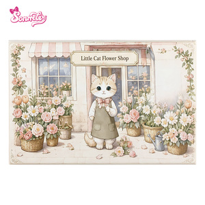 Boîte à musique vintage florale avec chat, miroir étoilé, figurine rotative et serrure, cadeau d'anniversaire Kawaii pour filles et enfants - Product Image 2