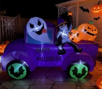 NORCO Halloween : Décoration Gonflable de Jardin pour Adultes - Camion Fantôme, Squelette, Citrouilles, 10 LED, Étanche, en Polyester - Vente Flash