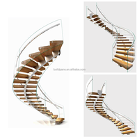Escalier flottant en verre moderne de haute qualité avec bande de roulement en bois intérieur durable et porte-à-faux pour appartements et halls