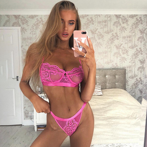 Moda kadın sutyen seti dantel iç çamaşırı seti seksi Hollow perspektif işlemeli açık nefes sarı iç çamaşırı seti 0190 - Product Image 4