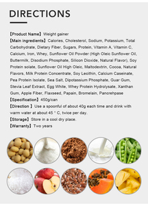 <span class=keywords><strong>Gainer</strong></span> <span class=keywords><strong>Masse</strong></span> Proteine Poudre Whey Haute Calories Construction Musculaire Maigre Faible Gras Sans Gluten Vanille OEM Gros - Product Image 5