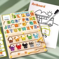 Jouet éducatif 2-en-1 multifonctionnel en bois : labyrinthe de perles et puzzle de reconnaissance des lettres pour enfants