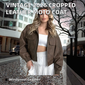 <b>Vintage</b> Distressed Brown <b>Leather</b> <b>Jacket</b> <b>Women</b> Cropped Bomber <b>Jacket</b> Zipper Patch Pocket Streetwear Moto Outerwear - Product Image 2