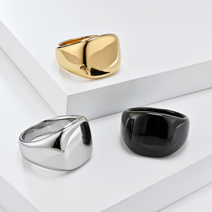 Trendy <strong>Black</strong> Gold Square Geometric <strong>Ring</strong> for Men High-Polished <strong>Titanium</strong> Steel Rhodium Plated Stainless Steel for Parties - Product Image 5