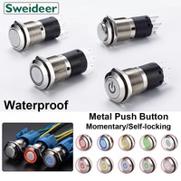 16MM19MM étanche métal bouton poussoir interrupteur momentané fixe 2NC2NO bouton d'alimentation démarrage arrêt on Off 24v pour voiture computor sonnette