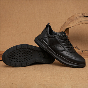 Chaussures pour hommes en cuir véritable à bout rond, lacées, avec semelle épaisse, doublure en maille respirante, semelle intermédiaire en EVA, semelle extérieure en caoutchouc, pour toutes les saisons, usage décontracté - Product Image 3
