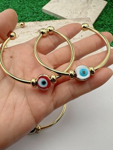 Modebescherming Trendy Unisex 18K verguld messing lampwork blauwe Griekse kwade ogen kralen open manchet armband - Product Image 2