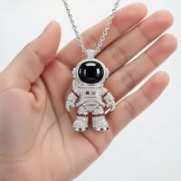 Kalung Liontin Astronot Lucu Berbahan Tembaga dengan Zirkon Mikro-inlaid Rantai Bambu Gaya Hip-hop Kalung Trendy Pria