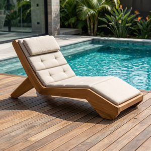 Chaise de relaxation d'extérieur en teck massif, 1 place, avec lattes, sans accoudoirs, pour patio - Product Image 2