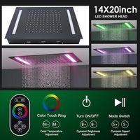 Ensemble de douche thermostatique en laiton noir avec pommeau de douche LED multifonction effet pluie 14x20 pouces pour salle de bain