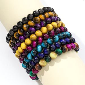 <span class=keywords><strong>Bracelet</strong></span> extensible en verre chatoyant arc-en-ciel, perles œil de tigre polies 8 mm, multicolore, unisexe, bijoux de méditation, vente en gros - Product Image 1