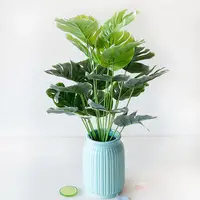Vendita calda piante artificiali verdi 18 foglie Monstera Albo supporto per piante in vaso vasi per piante da interno