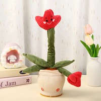 Peluche Cactus Tulipe Rouge Électrique avec Éclairage LED, Fonctions Chant et Apprentissage, Cadeau d'Anniversaire pour Jeunes, Vente en Gros