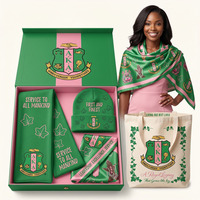 Ensembles de foulards à franges personnalisés en gros, rose saumon et vert, avec lettres grecques, pour souvenir de sororité universitaire, coffret cadeau