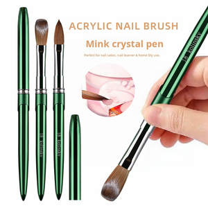 Pinceau à ongles en acrylique 100% Kolinsky, taille 16, manche en métal vert, virole sertie, logo personnalisé - Product Image 2