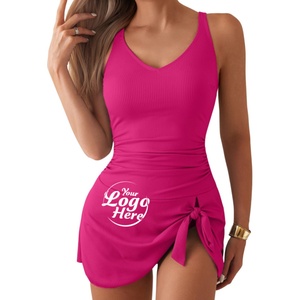 Traje de Baño de Una Pieza para Mujer, Vestido de Baño de Manga Corta, Casual, para Fiesta, con Control de Abdomen, Tipo Falda - Product Image 5