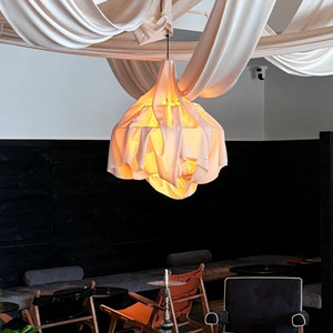 Vintage Japanese Style Chandelier E27 Six Head Round White Fabric Art <b>Lighting</b> For Home <b>Dining</b> Room - Product Image 2