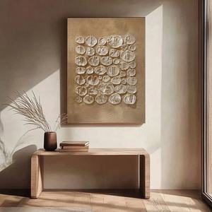 Arte Mural 3D Vertical de Gran Tamaño en Tonos Tierra, Estilo Wabi Sabi, sobre Lienzo, Arte Mural Contemporáneo para Decoración Moderna del Hogar y Galería - Product Image 2