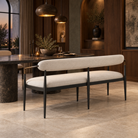 Banc de salle à manger en métal bicolore avec dossier incurvé rembourré, six pieds coniques, assise de 156 cm de large, pour cuisine et salle à manger