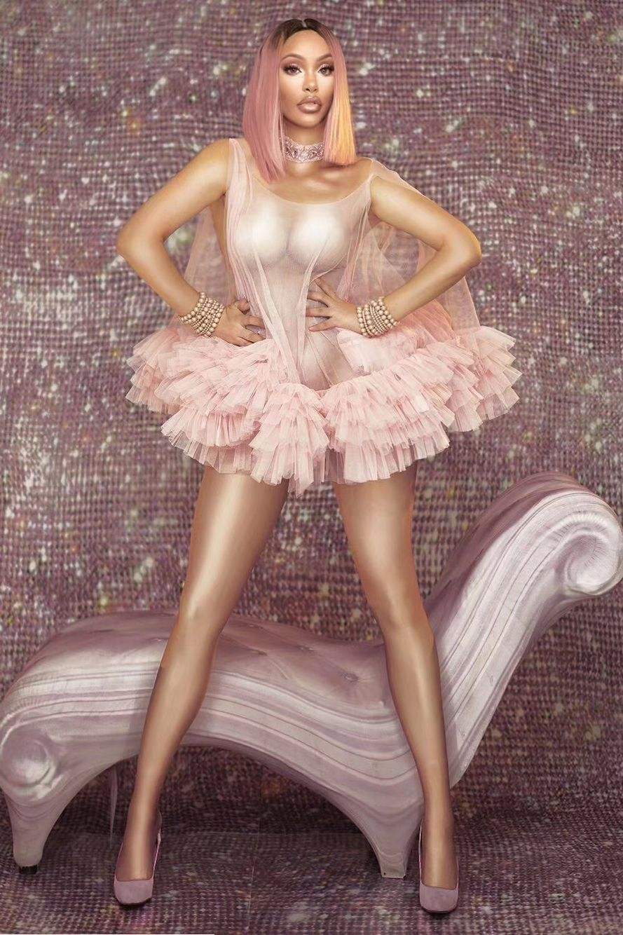 Falda Rosa DS cantante GOGO lindo vestido sexy disfraz desnudo