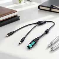 12VPowered USB CORE ke TYPE-C Male + DC5.5 X 2.1 kabel Male 2 m kabel pengisi daya hitam untuk mesin POS