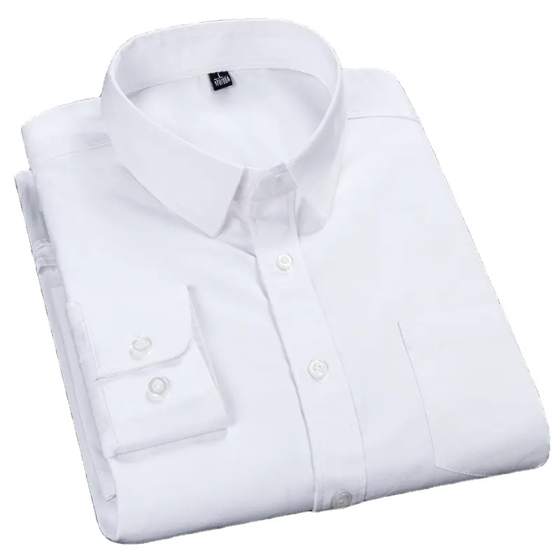 PMS-58 100% القطن قميص الرجال بلون قميص أكسفورد الرجال الشباب و منتصف العمر عارضة طويلة الأكمام الأبيض العمل قميص