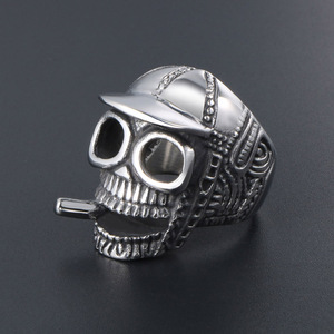 Men's Vintage Skull Hat <b>Ring</b> <b>Titanium</b> Steel Smoking Ghost Head Jewelry Gift SA384 - Product Image 3