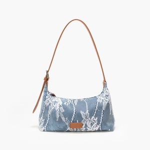 Sac à bandoulière en dentelle bleue pour femmes, sac à main à fermeture magnétique, sac léger pour les voyages quotidiens - Product Image 1
