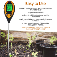 Kit de test de sol 4 en 1, humidimètre numérique pour plantes avec PH/température/lumière, PH pour le jardinage intérieur extérieur