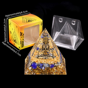 Ornamento Serie Buddha Elefante in Cristallo Naturale di Ametista e Lapislazzuli, Grande Piramide in Resina da 6 cm, Decorazione Religiosa Feng Shui in Lega - Product Image 3