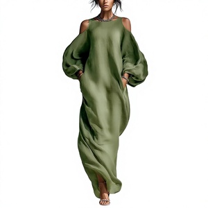 <span class=keywords><strong>Robe</strong></span> décontractée <span class=keywords><strong>longue</strong></span> à manches longues et épaules dénudées, coupe trapèze ample, tissée, taille mi-haute, pour femme, collection Printemps-Été 2026, style européen et américain - Product Image 2