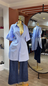 Nueva Colección de Otoño, Camisa de Manga Corta a Rayas con Cuello y Botones para Mujer, Estilo Moderno - Product Image 5