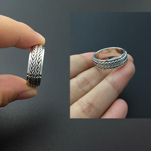 Модные кольца в стиле ретро многослойное кольцо из чистого серебра 925 пробы модная цепочка для мужчин и женщин юбилей вращающееся кольцо из конопли - Product Image 6