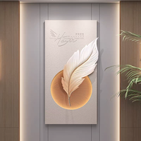 Peinture murale 3D en relief de luxe, grande taille, faite à la main, avec plumes, pour salon, entrée, décoration murale en résine avec éclairage LED