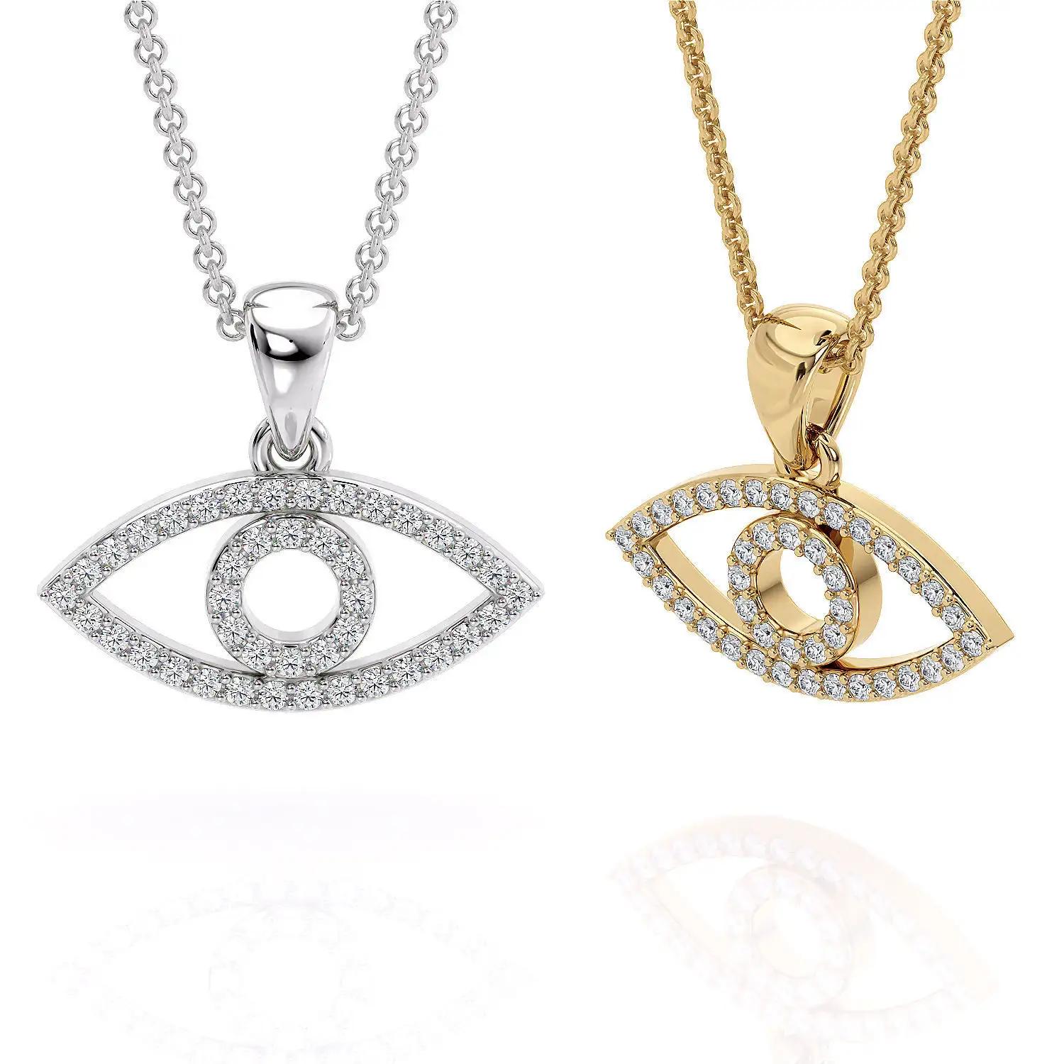 14k white gold plated 925 sterling silver moissanite diamond pave evil eye pendant necklace