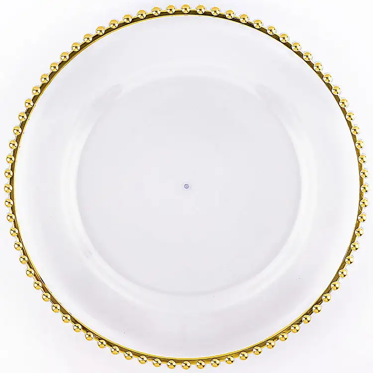13 Zoll Gold Kunststoff Melamin platte transparente Perlen umrandete Lade teller Hochzeit für Restaurant