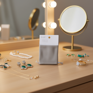 Sac en velours Ilan 9x12 cm gris clair 2 pièces pour le rangement des bijoux - Product Image 2