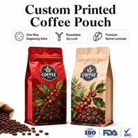 Sacs à café en aluminium à fond plat, imprimés sur mesure, qualité alimentaire, avec valve et fermeture éclair, 250g, logo personnalisé, couleur personnalisée