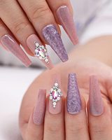 Ongles en acrylique artificiels faits à la main, longs et brillants, en forme de cercueil, avec strass et diamants, vente en gros