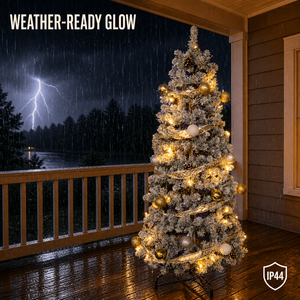 Sapin <span class=keywords><strong>de</strong></span> <span class=keywords><strong>Noël</strong></span> floqué pré-éclairé 180 cm (6 pieds) en PVC, <span class=keywords><strong>arbre</strong></span> <span class=keywords><strong>de</strong></span> <span class=keywords><strong>Noël</strong></span> artificiel décoré <span class=keywords><strong>avec</strong></span> 100 lumières LED pour salon, hall d'hôtel, festival - Product Image 2