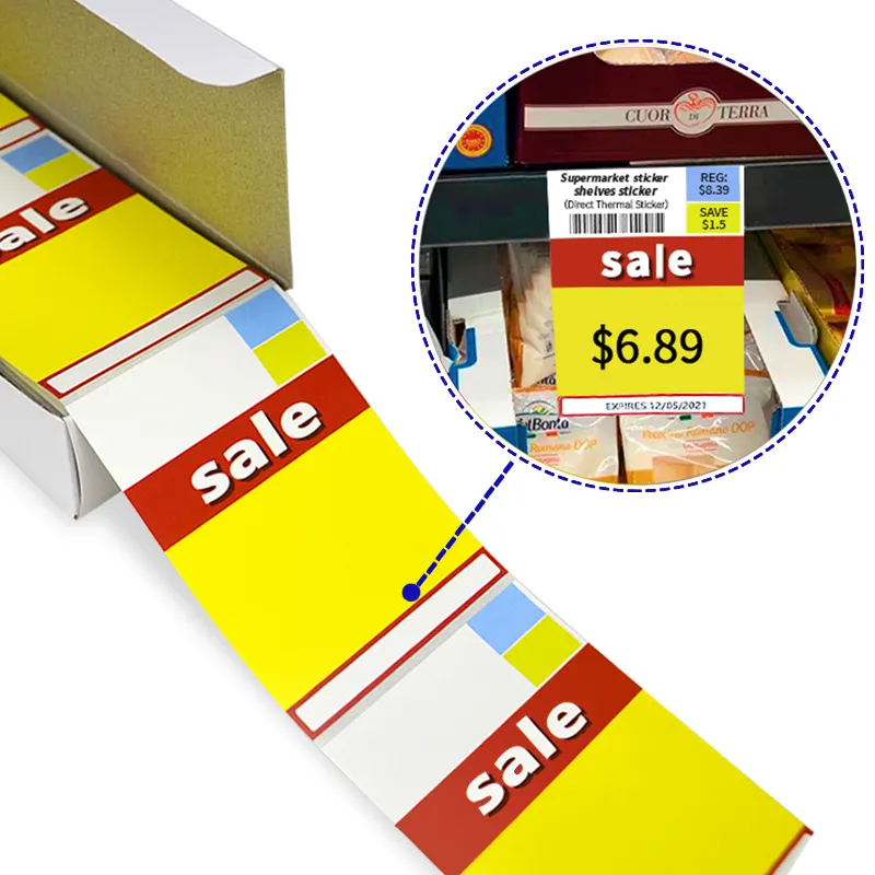 Printed 3x4.25" 500 pcs adhesive thermal sticker supermarket display retail sales shelf product price label printing