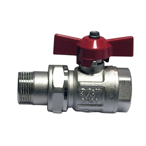 Valvola a sfera con raccordo e leva a farfalla rossa da 1 pollice DN 25 40 bar per impianti idraulici - Product Image 1