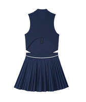 Robe de tennis plissée sans manches à demi-zip pour femme grande taille, personnalisable OEM/ODM, avec logo frontal, respirante et à séchage rapide, ensemble short